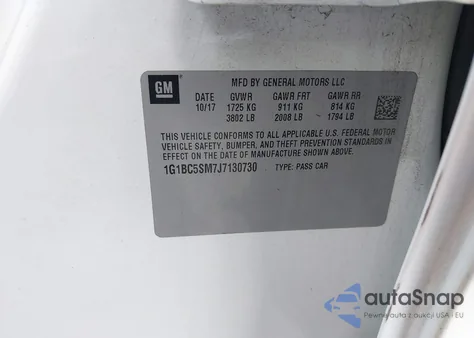 2018 Chevrolet Cruze Ls Auto z USA, uszkodzony, nr VIN 1G1BC5SM7J7130730